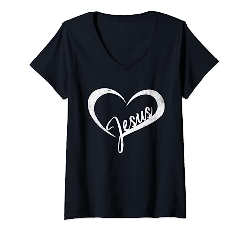 Damen Jesus Herz I love Jesus T-Shirt mit V-Ausschnitt Damen Jesus Herz I love Jesus T-Shirt mit V-Ausschnitt von Christian Gifts Store