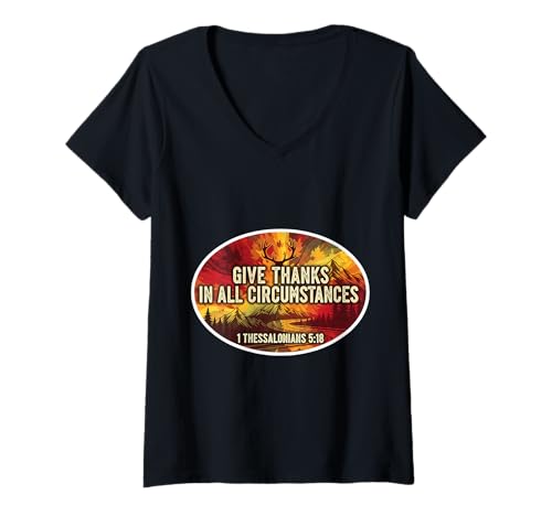 Damen Christlicher Bibelvers Jesus Give Thanks In All Circumstances T-Shirt mit V-Ausschnitt Damen Christlicher Bibelvers Jesus Give Thanks In All Circumstances T-Shirt mit V-Ausschnitt von Christian Give Thanks In All Circumstances Merch