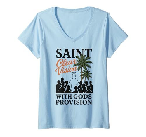 Damen Saint Crowd Faith Clear Vision God's Provision Bibel Grafik T-Shirt mit V-Ausschnitt von Christian God Faith Apparel for Believers