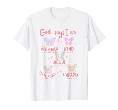 Gott sagt, ich bin Butterfly Cute Christian Kids T-Shirt von Christian God Says I Am Butterfly Bible Verse Cute