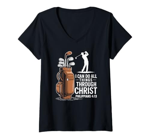 Damen Christian Faith Golfer Philippians 4:13 Vers T-Shirt mit V-Ausschnitt Damen Christian Faith Golfer Philippians 4:13 Vers T-Shirt mit V-Ausschnitt von Christian Golf Inspirational Sports