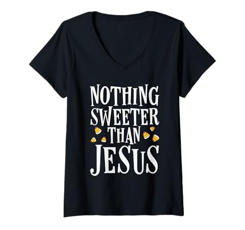 Damen Nichts ist süßer als Jesus Christian Faith Halloween-Süßigkeiten T-Shirt mit V-Ausschnitt Damen Nichts ist süßer als Jesus Christian Faith Halloween-Süßigkeiten T-Shirt mit V-Ausschnitt von Christian Halloween Designs