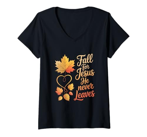 Damen Verliebe Dich in Jesus, den er nie verlässt - Christliches Halloween T-Shirt mit V-Ausschnitt von Christian Halloween Merch