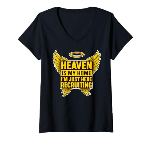 Damen Heaven is My Home I'm Just Here Recruiting Christian T-Shirt mit V-Ausschnitt Damen Heaven is My Home I'm Just Here Recruiting Christian T-Shirt mit V-Ausschnitt von Christian Headquarters