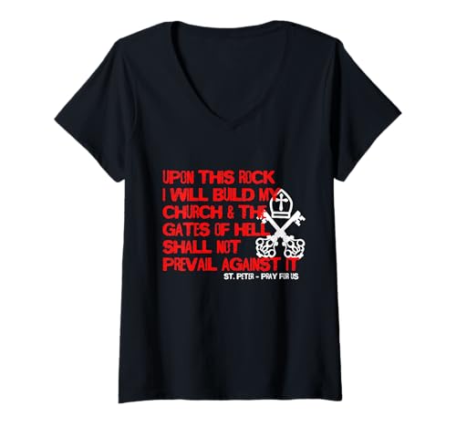Damen Auf diesem Felsen werde ich Meine Kirche Bauen T-Shirt mit V-Ausschnitt Damen Auf diesem Felsen werde ich Meine Kirche Bauen T-Shirt mit V-Ausschnitt von Christian Heritage Symbolism Faith Strength