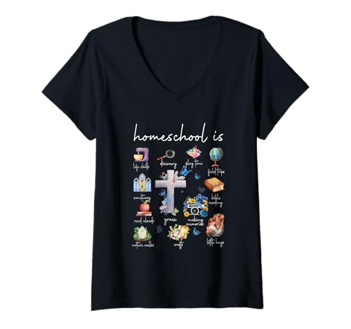 Damen Christian Homeschooling Mama Homeschool ist Mama Cottagecore T-Shirt mit V-Ausschnitt Damen Christian Homeschooling Mama Homeschool ist Mama Cottagecore T-Shirt mit V-Ausschnitt von Christian Homeschooling Mama Homeschool Is Mom