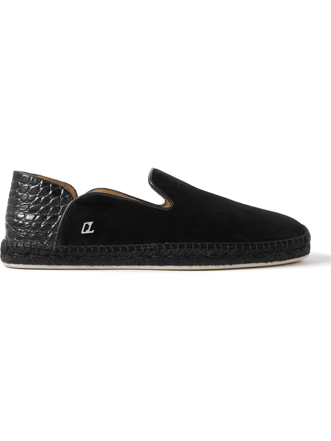 Christian Louboutin - Collapsible-Heel Croc-Effect Leather-Trimmed Suede Espadrilles - Men - Black - EU 41 von Christian Louboutin