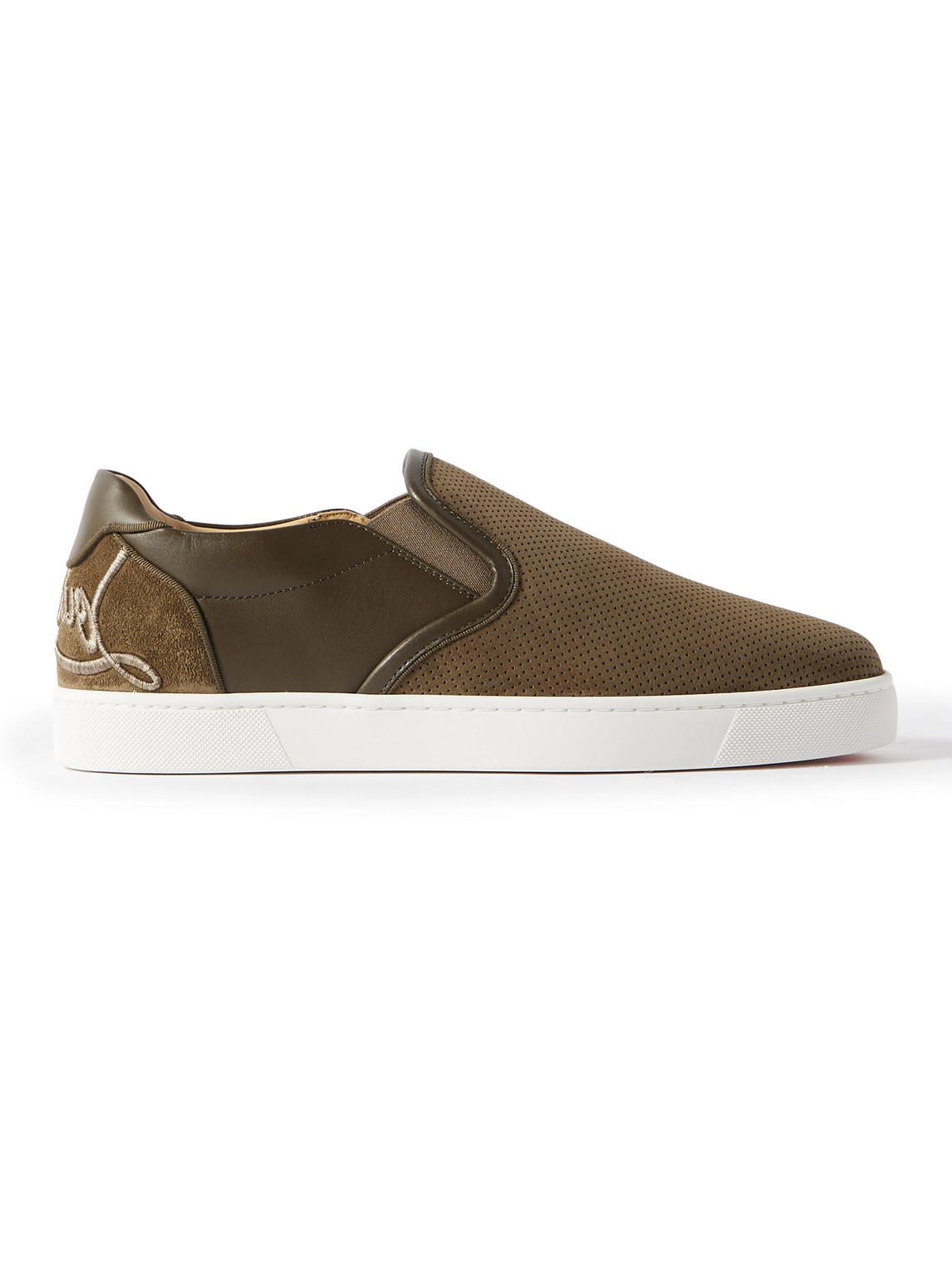 Christian Louboutin - Fun Sailor Leather-Trimmed Perforated Suede Slip-On Sneakers - Men - Green - EU 44 von Christian Louboutin