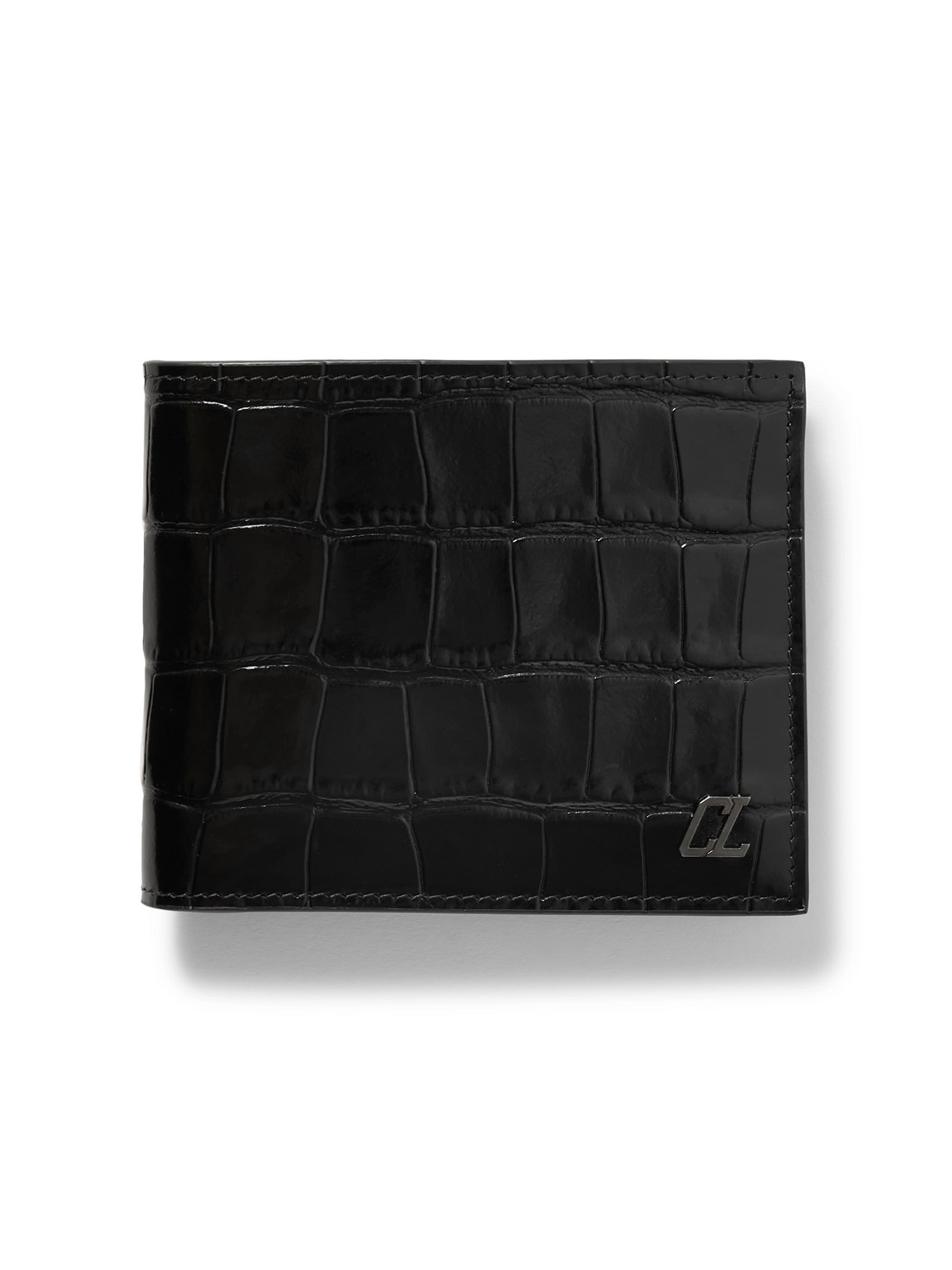 Christian Louboutin - Logo-Appliquéd Croc-Effect Glossed-Leather Billfold Wallet - Men - Black von Christian Louboutin