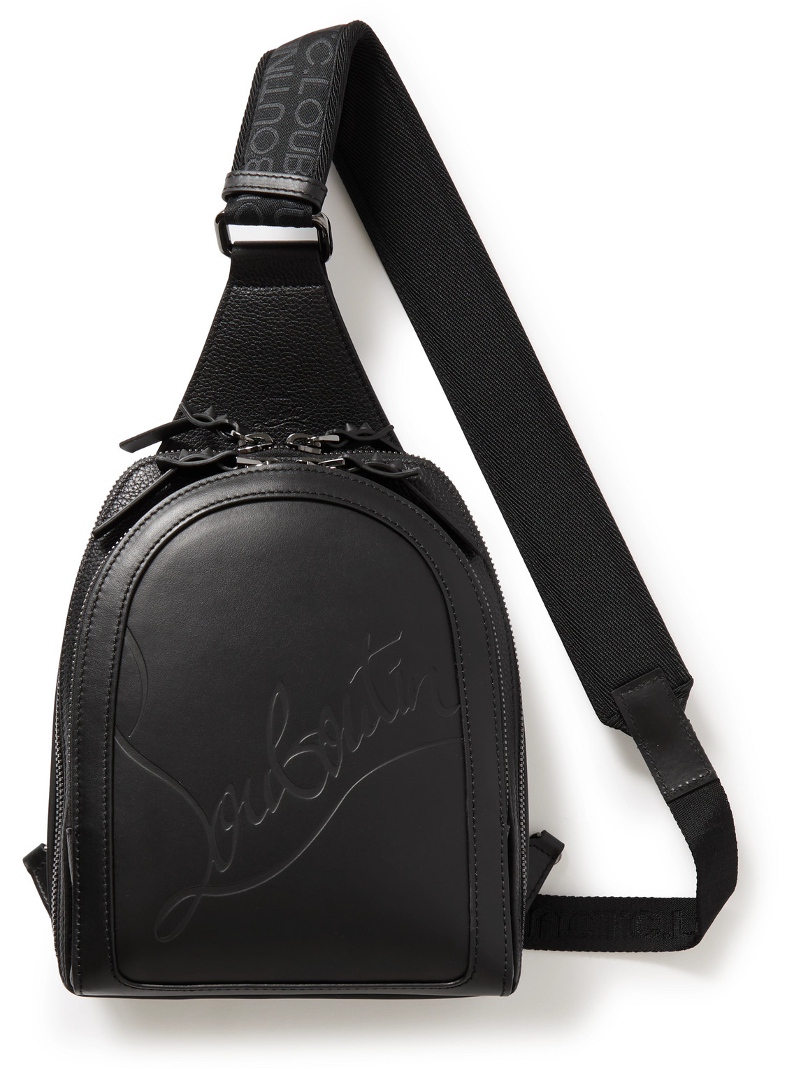 Christian Louboutin - Loubifunk Logo-Debossed Mesh-Trimmed Leather Backpack - Men - Black von Christian Louboutin