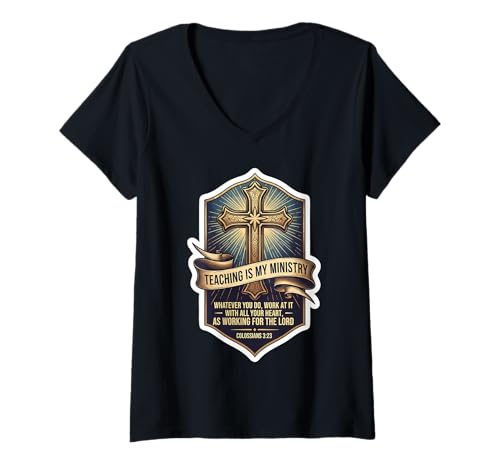 Damen Christian Man Teacher Teaching is My Ministry Bibelzitat T-Shirt mit V-Ausschnitt Damen Christian Man Teacher Teaching is My Ministry Bibelzitat T-Shirt mit V-Ausschnitt von Christian Man Teaching Is My Ministry Products