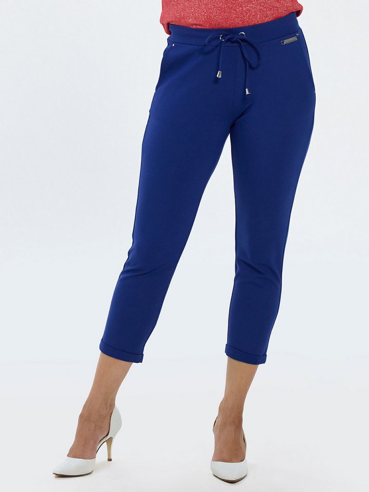 Christian Materne Jogger Pants 7/8 Jogpants "Tina" mit Umschlagsaum elastischer Bund mit Bindeband, Eingrifftaschen, in Blau & Weiß von Christian Materne