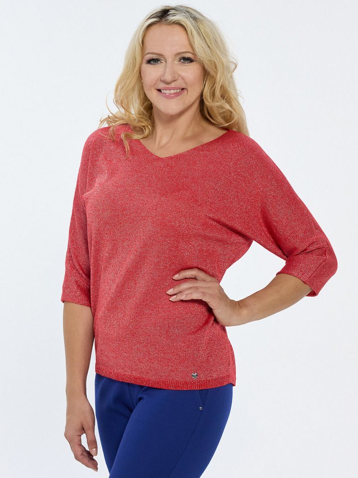 Christian Materne Rundhalspullover Feinstrick Pullover koerpernah in Cosy Comfort Qualität mit Lurexgarn veredelt von Christian Materne