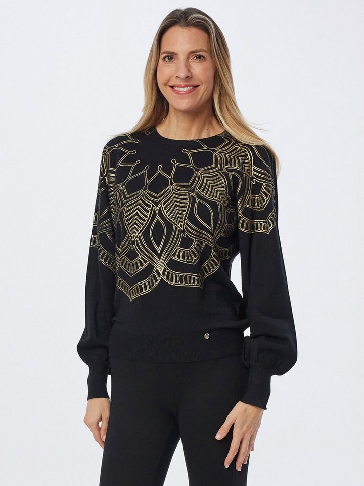 Christian Materne Rundhalspullover Feinstrick figurumspielend mit Goldfolienprint von Christian Materne