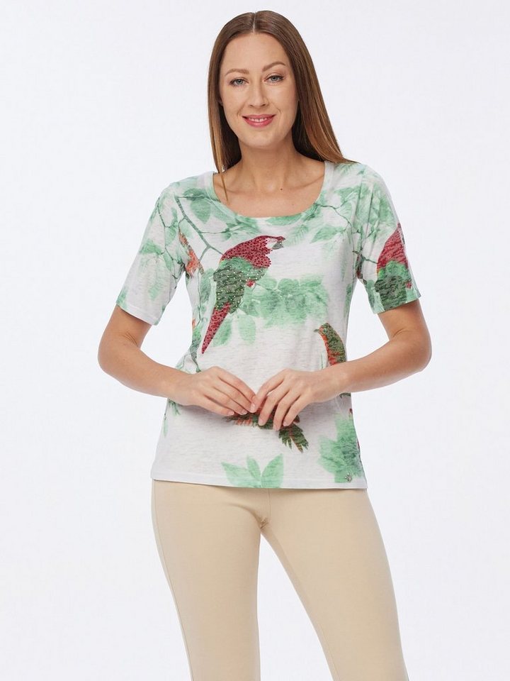 Christian Materne Langarmshirt Kurzarmbluse koerpernah mit Papagei-Motiv Christian Materne Langarmshirt Kurzarmbluse koerpernah mit Papagei-Motiv von Christian Materne