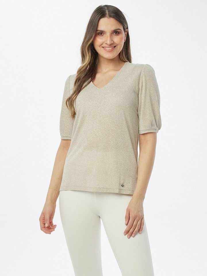 Christian Materne V-Ausschnitt-Pullover Kurzarmpullover Körpernah mit Puffärmeln von Christian Materne