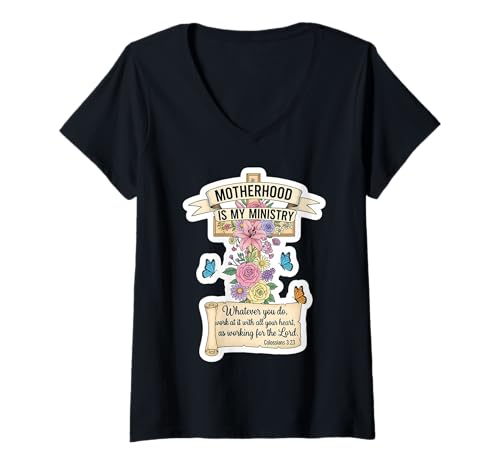 Damen Christlicher Muttertag Mutterschaft ist Mein Dienst Mama Mama T-Shirt mit V-Ausschnitt Damen Christlicher Muttertag Mutterschaft ist Mein Dienst Mama Mama T-Shirt mit V-Ausschnitt von Christian Motherhood Is My Ministry Products