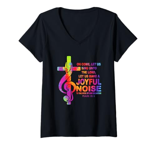 Damen Christliches Musikkreuz Violinschlüssel Joyful Noise Psalms 95 1 T-Shirt mit V-Ausschnitt Damen Christliches Musikkreuz Violinschlüssel Joyful Noise Psalms 95 1 T-Shirt mit V-Ausschnitt von Christian Music Cross Treble Clef Joyful Noise