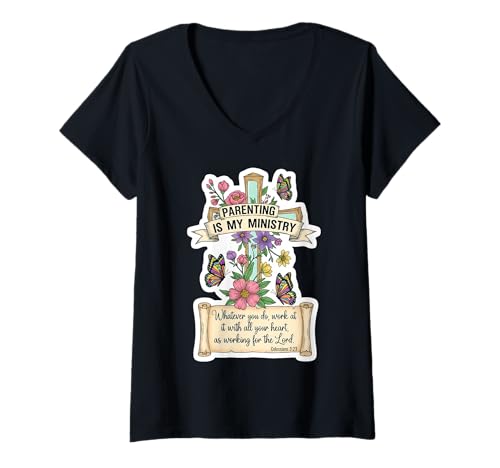Damen Christliche Erziehung ist Mein Dienst Muttertag Mama Mama Mama T-Shirt mit V-Ausschnitt Damen Christliche Erziehung ist Mein Dienst Muttertag Mama Mama Mama T-Shirt mit V-Ausschnitt von Christian Parenting Is My Ministry Mother Products