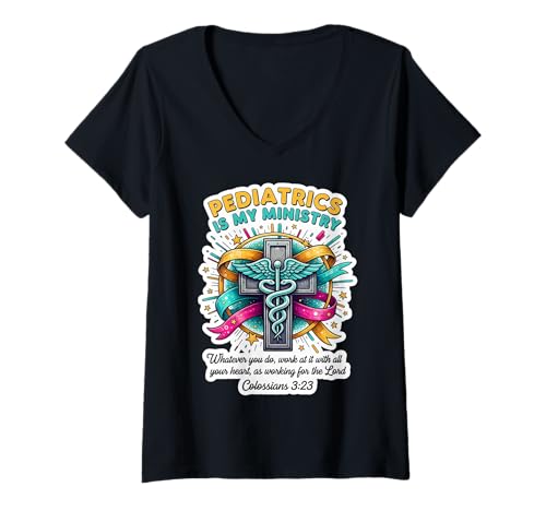 Damen Christlicher Kinderarzt Doktor Pädiatrie ist Mein Dienstgott T-Shirt mit V-Ausschnitt von Christian Pediatrician Doctor Products
