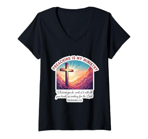 Damen Christian Preacher Preaching is My Ministry Jesus Christus God T-Shirt mit V-Ausschnitt Damen Christian Preacher Preaching is My Ministry Jesus Christus God T-Shirt mit V-Ausschnitt von Christian Preacher Products