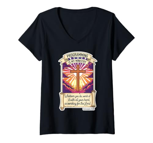 Damen Christliche Programmiererprogrammierung ist Mein Ministeriumscodierer T-Shirt mit V-Ausschnitt Damen Christliche Programmiererprogrammierung ist Mein Ministeriumscodierer T-Shirt mit V-Ausschnitt von Christian Programmer Programming Products