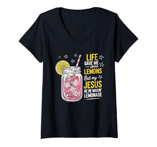 Damen Das Leben gab Mir Zitronen, von Jesus hergestellte Limonade, Glaube, für Männer und Frauen T-Shirt mit V-Ausschnitt Damen Das Leben gab Mir Zitronen, von Jesus hergestellte Limonade, Glaube, für Männer und Frauen T-Shirt mit V-Ausschnitt von Christian Quote Faith and Lemonade Co.