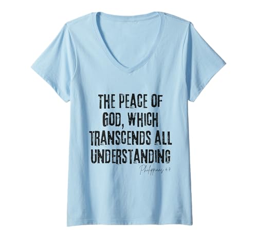 Damen The Peace of God Which Transscends All Understanding 4:7 T-Shirt mit V-Ausschnitt Damen The Peace of God Which Transscends All Understanding 4:7 T-Shirt mit V-Ausschnitt von Christian Quote Merch Bible Gifts Idea