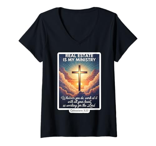 Damen Christian Realtor Real Estate ist Mein Ministeriumsagent Jesus Gott T-Shirt mit V-Ausschnitt Damen Christian Realtor Real Estate ist Mein Ministeriumsagent Jesus Gott T-Shirt mit V-Ausschnitt von Christian Realtor Real Estate Agent Products