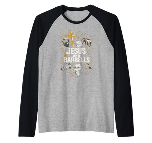 Christian Fitness Jesus und Barbells Cool Herren Faith Bekleidung Raglan von Christian Religious Bible Verse Spiritual Clothing