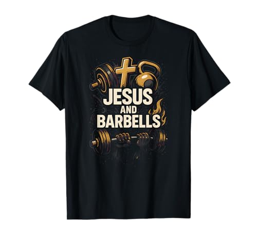 Christian Fitness Jesus und Barbells Cool Herren Faith Bekleidung T-Shirt von Christian Religious Bible Verse Spiritual Clothing