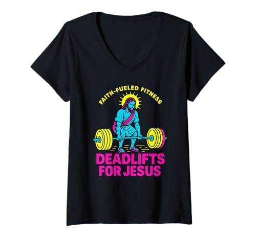 Damen Christian Fitness Kreuzheben für Jesus Cool Herren Religiös T-Shirt mit V-Ausschnitt Damen Christian Fitness Kreuzheben für Jesus Cool Herren Religiös T-Shirt mit V-Ausschnitt von Christian Religious Bible Verse Spiritual Clothing