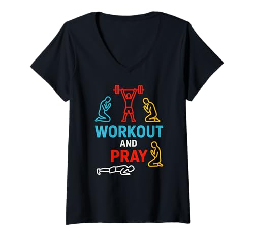 Damen Faith Fitness Workout Pray Cool Herren Christian Faith T-Shirt mit V-Ausschnitt von Christian Religious Bible Verse Spiritual Clothing