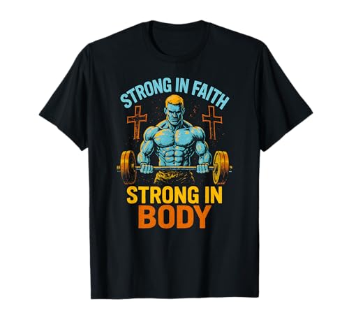 Faith Strong in Faith Strong in Body Cool Herren Christian T-Shirt Faith Strong in Faith Strong in Body Cool Herren Christian T-Shirt von Christian Religious Bible Verse Spiritual Clothing