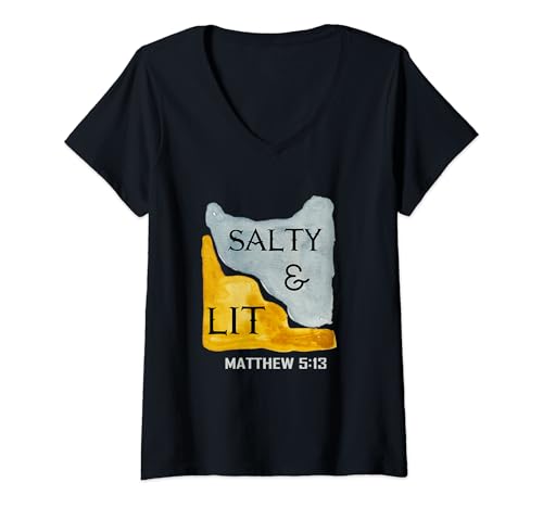 Damen Christlicher Bibelvers Salty And Lit Matthäus 5:13-15 T-Shirt mit V-Ausschnitt Damen Christlicher Bibelvers Salty And Lit Matthäus 5:13-15 T-Shirt mit V-Ausschnitt von Christian Religious Memento Shirts