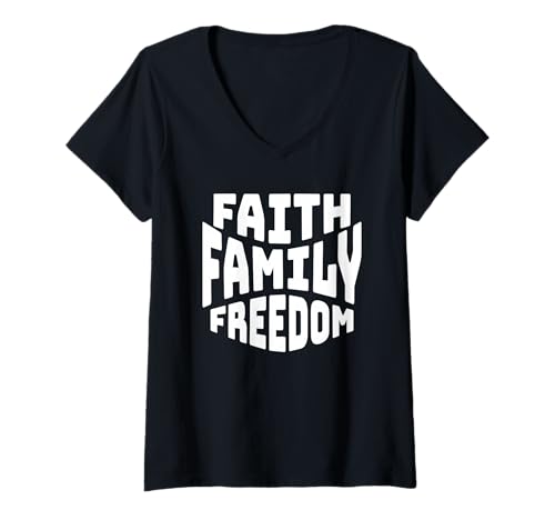 Damen Glaube Familie Freiheit Christ T-Shirt mit V-Ausschnitt Damen Glaube Familie Freiheit Christ T-Shirt mit V-Ausschnitt von Christian Retro Design
