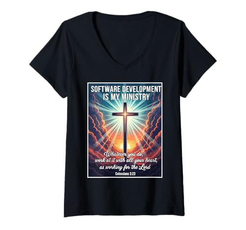 Damen Christliche Softwareentwicklung ist Mein Dienstentwicklergott T-Shirt mit V-Ausschnitt Damen Christliche Softwareentwicklung ist Mein Dienstentwicklergott T-Shirt mit V-Ausschnitt von Christian Software Developer Products