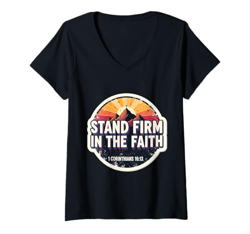 Damen Christlicher Bibelvers Zitat Stand Firm In The Faith Vintage T-Shirt mit V-Ausschnitt von Christian Stand Firm In The Faith Vintage Products