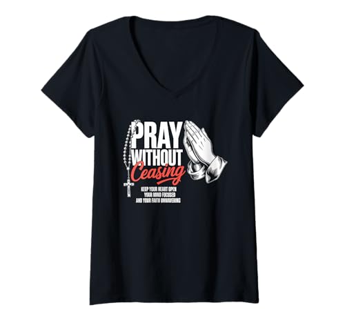 Damen Betet ohne Unterlass Christliche Streetwear T-Shirt mit V-Ausschnitt Damen Betet ohne Unterlass Christliche Streetwear T-Shirt mit V-Ausschnitt von Christian Streetwear Bible Verse Apparel