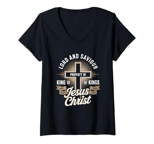 Damen Eigentum von Jesus Christ Christian Streetwear T-Shirt mit V-Ausschnitt Damen Eigentum von Jesus Christ Christian Streetwear T-Shirt mit V-Ausschnitt von Christian Streetwear Bible Verse Apparel
