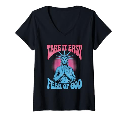 Damen Betende Freiheit Angst vor Lord Christian Streetwear T-Shirt mit V-Ausschnitt Damen Betende Freiheit Angst vor Lord Christian Streetwear T-Shirt mit V-Ausschnitt von Christian Streetwear Faith Fashion
