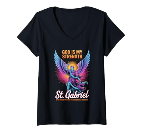 Damen Christliche Streetwear von St Gabriel Wings T-Shirt mit V-Ausschnitt Damen Christliche Streetwear von St Gabriel Wings T-Shirt mit V-Ausschnitt von Christian Streetwear Faith Fashion