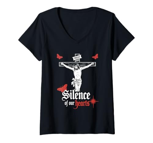 Damen Das Schweigen unserer Herzen Jesus Christian Streetwear T-Shirt mit V-Ausschnitt Damen Das Schweigen unserer Herzen Jesus Christian Streetwear T-Shirt mit V-Ausschnitt von Christian Streetwear Faith Fashion