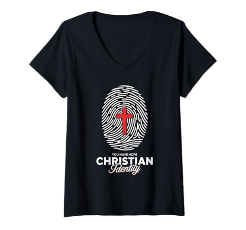 Damen Christliche Streetwear von CrossIdentity mit Fingerabdruck T-Shirt mit V-Ausschnitt von Christian Streetwear Jesus Street Style
