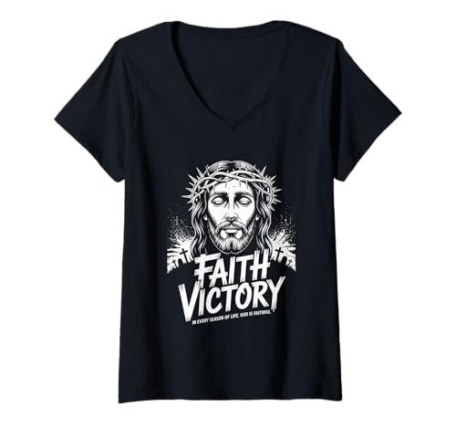 Damen Christliche Streetwear von Faith Victory Christlicher Kopf T-Shirt mit V-Ausschnitt Damen Christliche Streetwear von Faith Victory Christlicher Kopf T-Shirt mit V-Ausschnitt von Christian Streetwear Jesus Street Style