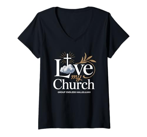 Damen Ich Liebe Meine Church Cross Christian Streetwear T-Shirt mit V-Ausschnitt Damen Ich Liebe Meine Church Cross Christian Streetwear T-Shirt mit V-Ausschnitt von Christian Streetwear Jesus Street Style