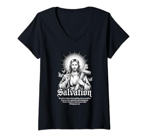 Damen Heilung Philipper Bibelvers Christian Streetwear T-Shirt mit V-Ausschnitt Damen Heilung Philipper Bibelvers Christian Streetwear T-Shirt mit V-Ausschnitt von Christian Streetwear Kingdom Apparel