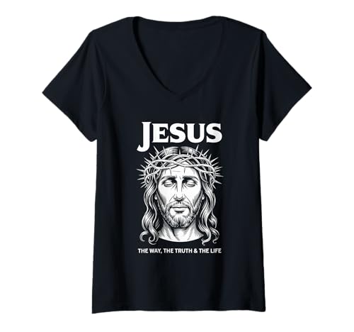 Damen Jesus The Way Truth Life Christliche Streetwear T-Shirt mit V-Ausschnitt Damen Jesus The Way Truth Life Christliche Streetwear T-Shirt mit V-Ausschnitt von Christian Streetwear Kingdom Apparel