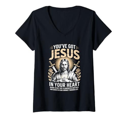 Damen Jesus in Your Heart Rays Christliche Streetwear T-Shirt mit V-Ausschnitt Damen Jesus in Your Heart Rays Christliche Streetwear T-Shirt mit V-Ausschnitt von Christian Streetwear Kingdom Apparel