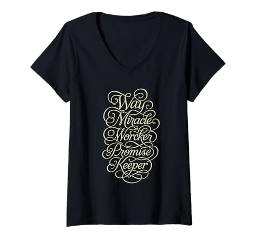 Damen Way Maker Miracle Worker Versprechenshalter T-Shirt mit V-Ausschnitt Damen Way Maker Miracle Worker Versprechenshalter T-Shirt mit V-Ausschnitt von Christian Style Merch Store